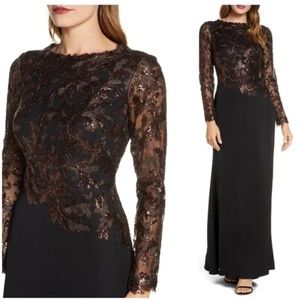 Tadashi Shoji Sequin Bodice Long Sleeve Trumpet Gown